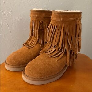 Koolaburra Tan Fringe Ankle Boots